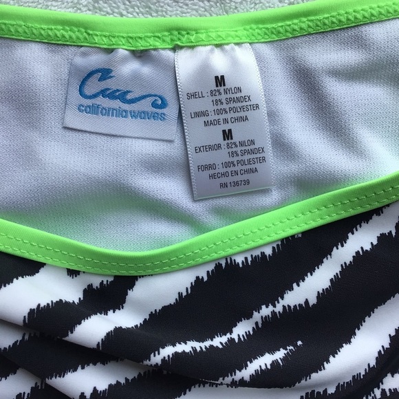 California Waves Zebra Print Neon Trim High Leg Bikini Bottom - Size Medium - Picture 2 of 4